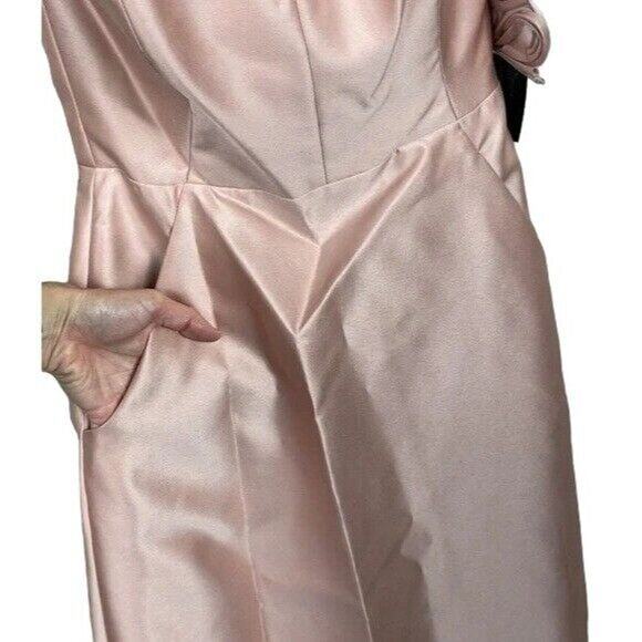 NWT Alfred Sung Strapless Notch Satin Twill Maxi Dress Pockets 2 Toasted Sugar - Picture 10 of 12